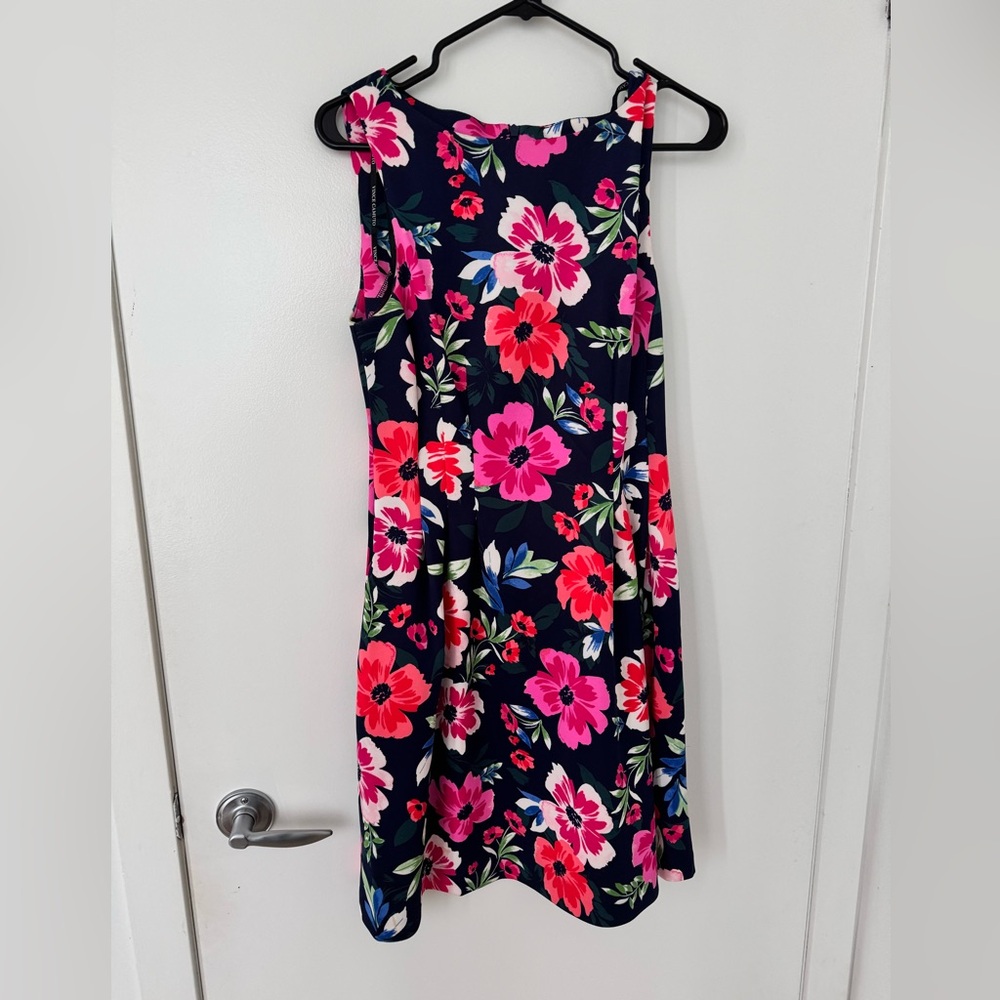 Vince Camuto, size 8, navy with bright floral,  A-line dress